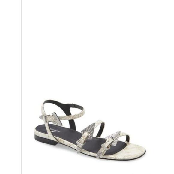 Zadig & Voltaire Paros Strass Sandals White Leather Silver Jeweled Buckles Sz 37 - Picture 1 of 5